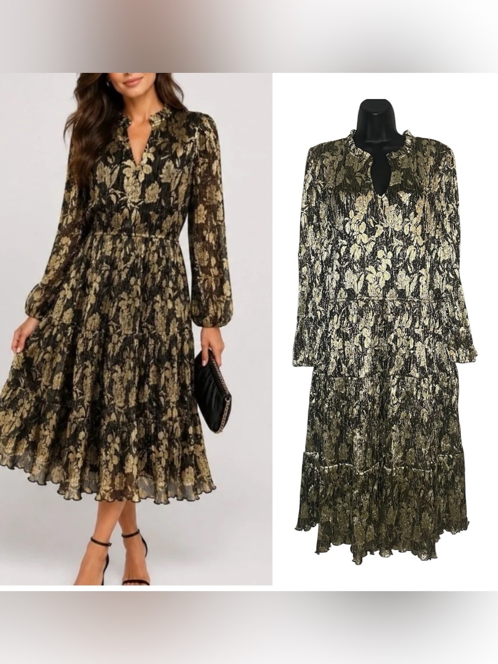 NWT 1X Soft Surroundings Floral Metallic Dress